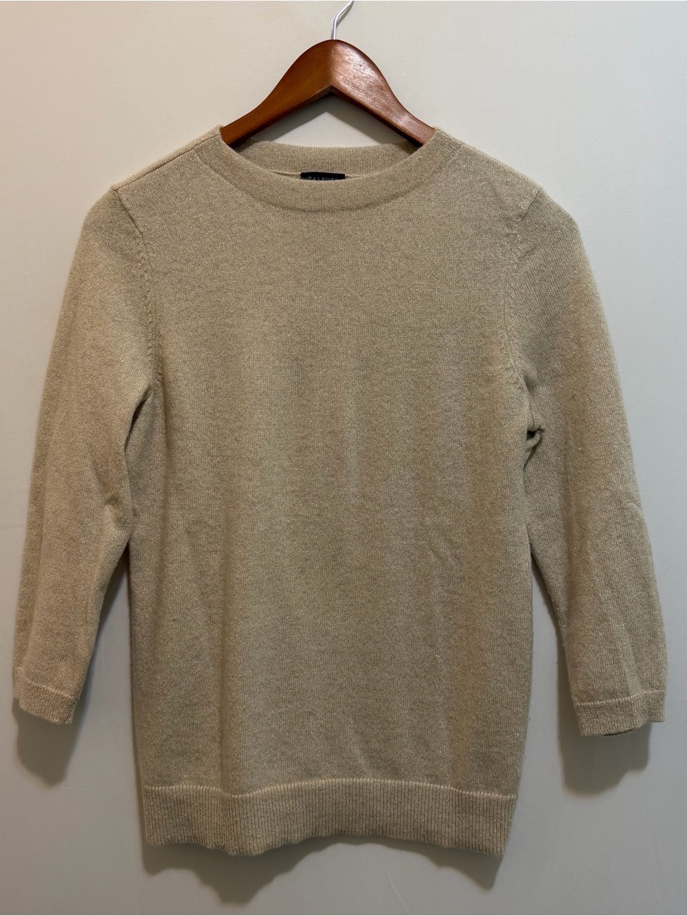 Talbots Women's Crewneck Cashmere Blend Metallic Knit Sweater in Sparkle Beige